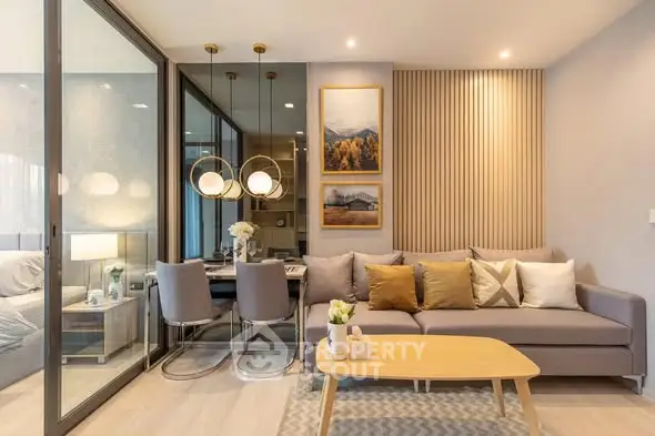 Modern living room with stylish decor and cozy ambiance