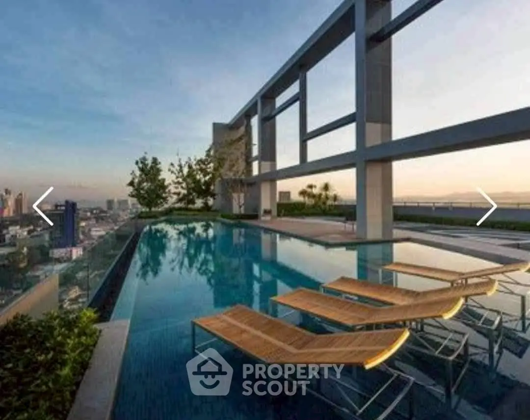 Luxurious rooftop pool with stunning city view and modern design.
