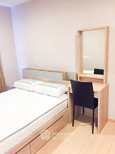 Cozy bedroom with modern wooden furniture and stylish vanity desk