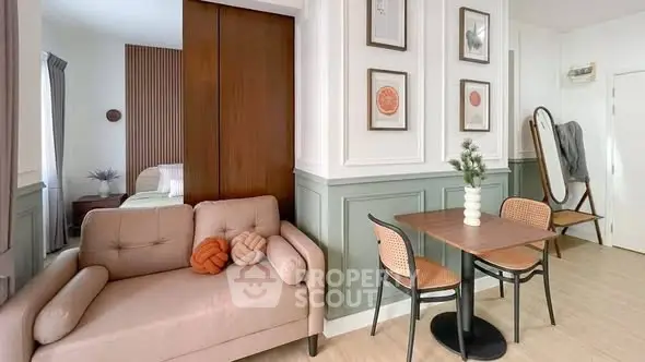 Chic modern living room with stylish decor and cozy dining area