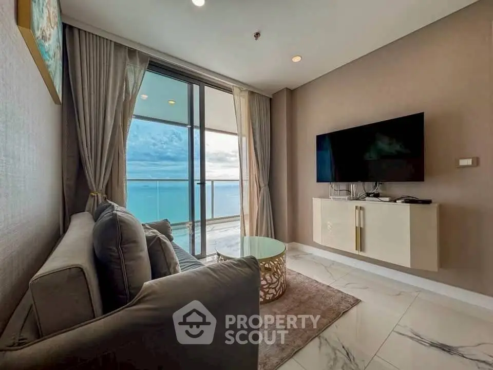 Luxurious living room with stunning ocean view and modern decor