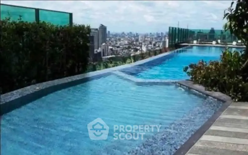 Luxurious rooftop pool with stunning city skyline view, perfect for relaxation and leisure.