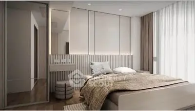 Modern bedroom with elegant decor and natural light