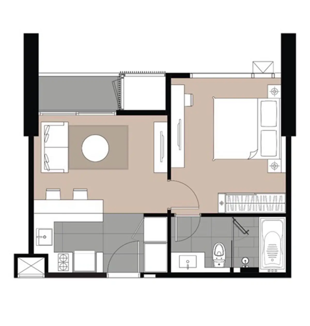 Modern apartment floor plan with spacious layout and stylish design.