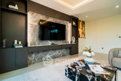 Luxurious modern living room with elegant marble accents and stylish decor