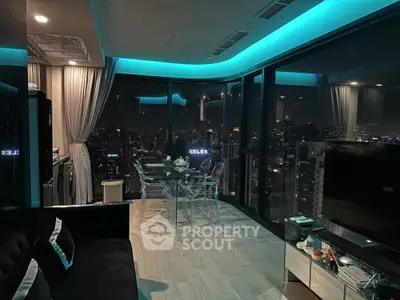 Luxurious living room with stunning city view and modern decor