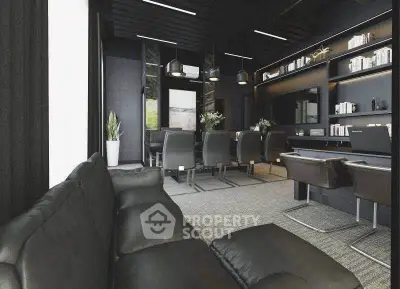 Luxurious modern living room with sleek black furniture and elegant decor