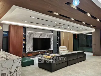 Luxurious modern living room with marble accents and sleek design
