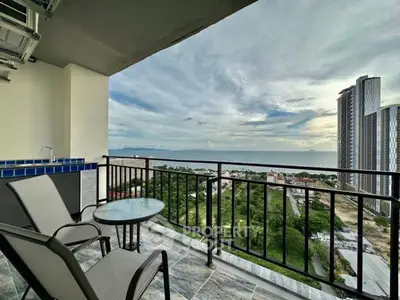 Stunning balcony with ocean view in high-rise apartment