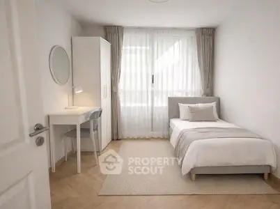 Cozy minimalist bedroom with natural light and modern furnishings