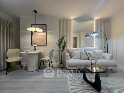 Modern living room with elegant decor and cozy seating area