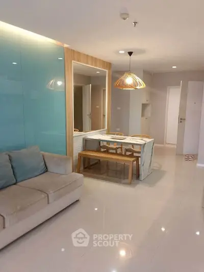 Modern living room with stylish furniture and open layout