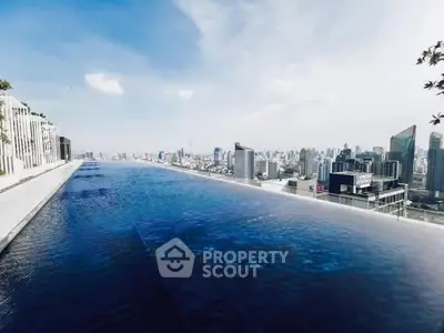 Stunning rooftop infinity pool with breathtaking city skyline view.