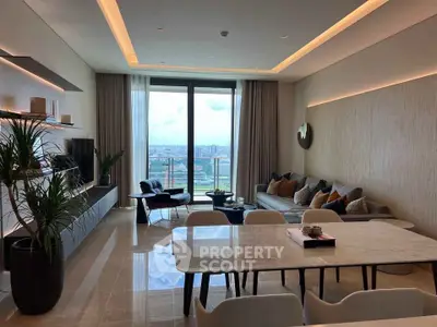 Luxurious modern living room with stunning city view and elegant decor