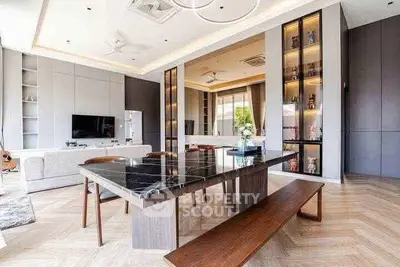 Luxurious modern living room with elegant dining area and stylish decor