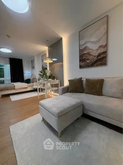 Luxurious living room with elegant decor and cozy seating in modern apartment