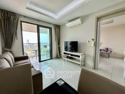 Modern living room with balcony view in a stylish apartment