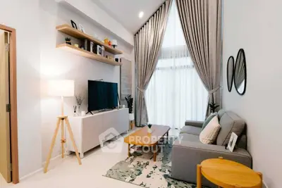 Stylish modern living room with high ceilings and elegant decor