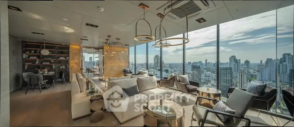 Luxurious living room with panoramic city view and modern decor