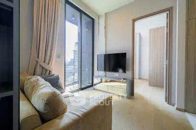 Modern living room with city view and sleek interior design