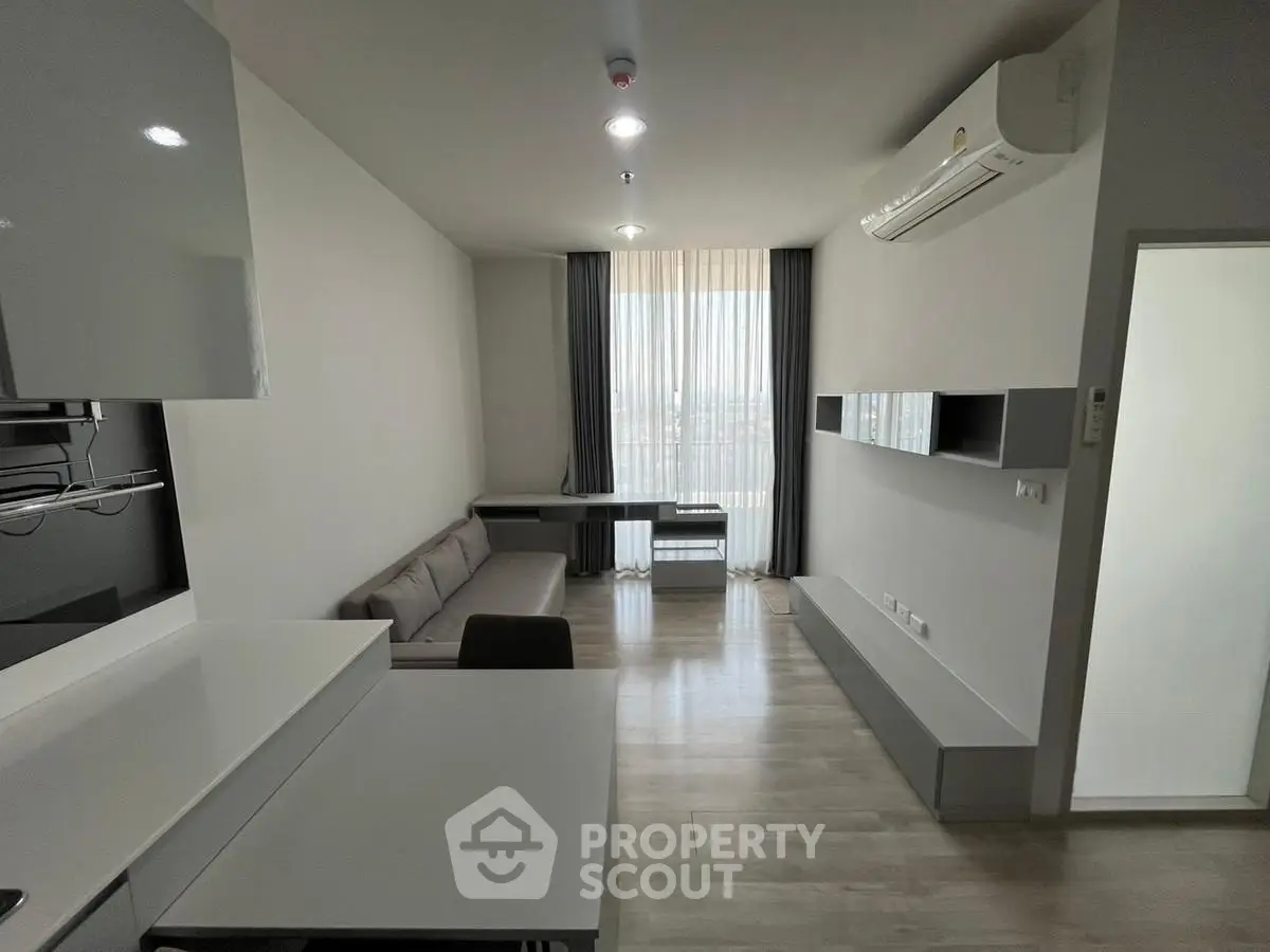 Modern living room with sleek design and natural light