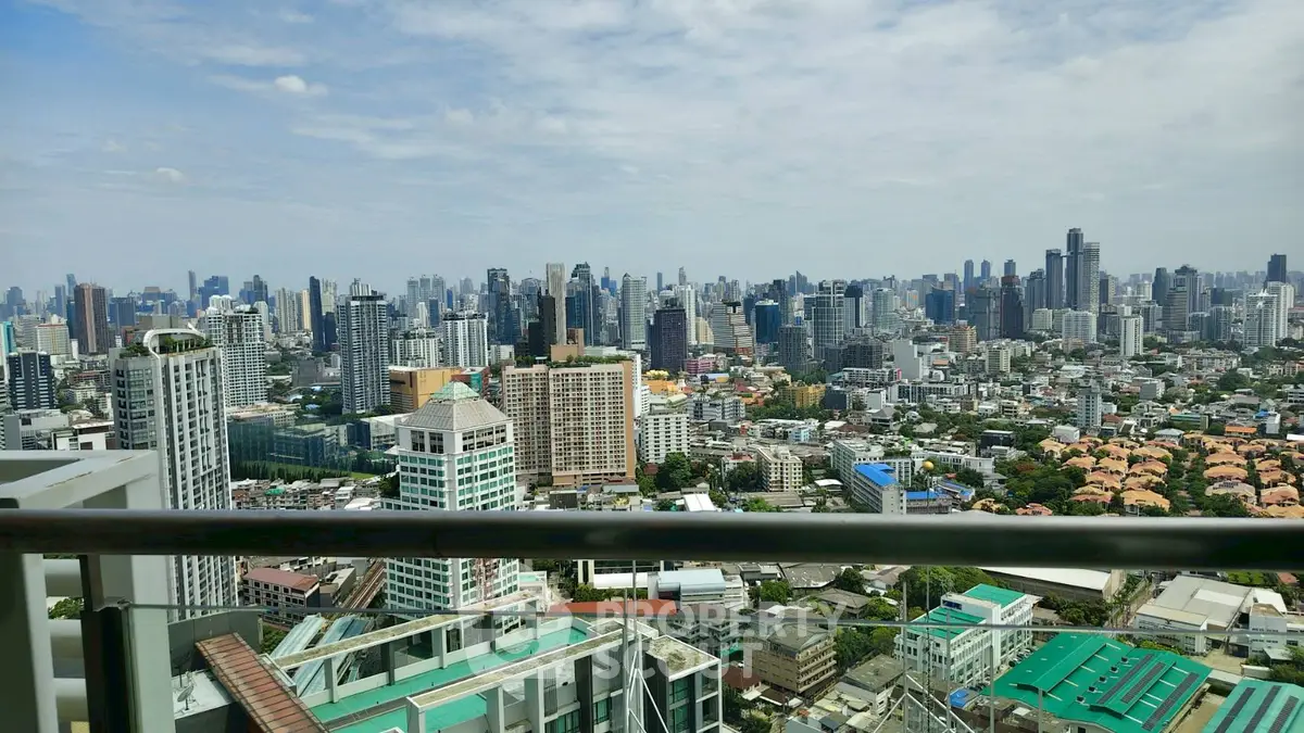 Stunning cityscape view from a high-rise balcony showcasing urban skyline and vibrant city life.