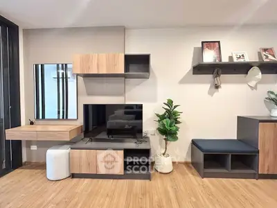 Modern living room with stylish wooden furniture and decor