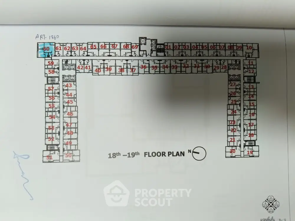 18th-19th floor plan showcasing apartment layout and unit numbers.