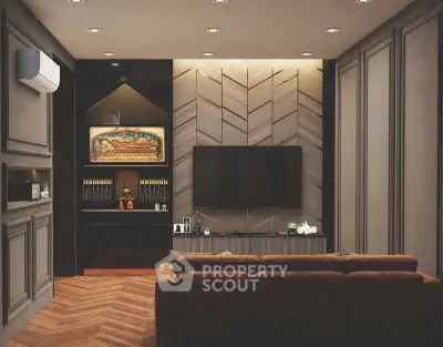 Luxurious living room with modern decor and elegant lighting