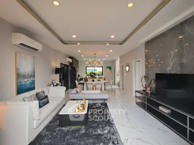 Luxurious modern living room with elegant decor and spacious layout