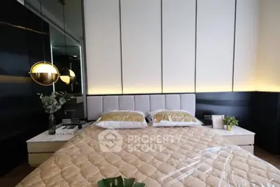 Luxurious modern bedroom with elegant lighting and stylish decor