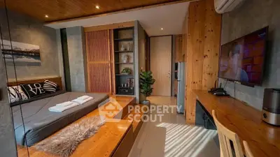 Modern studio apartment with cozy wooden interior and stylish decor