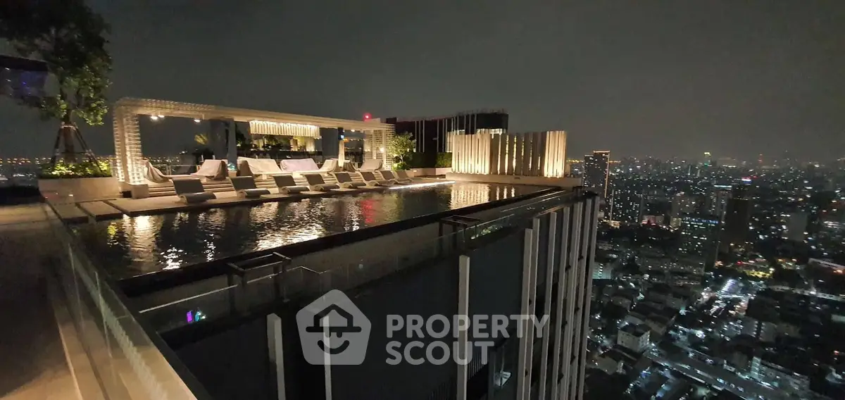 Luxurious rooftop pool with stunning city skyline view at night