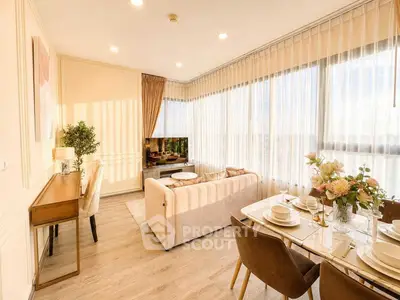 Luxurious corner unit living room with panoramic windows and elegant decor