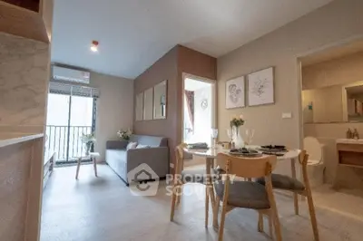 Modern living room with dining area in stylish apartment
