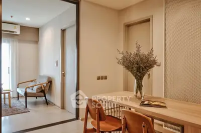 Modern apartment interior with stylish dining area and cozy living room
