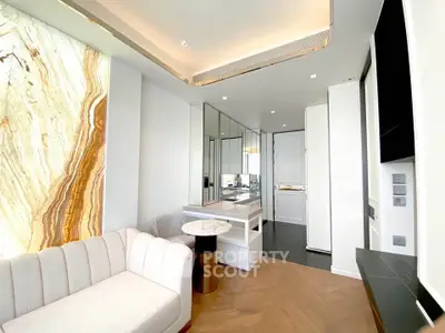 Luxurious modern living room with elegant decor and open kitchen layout
