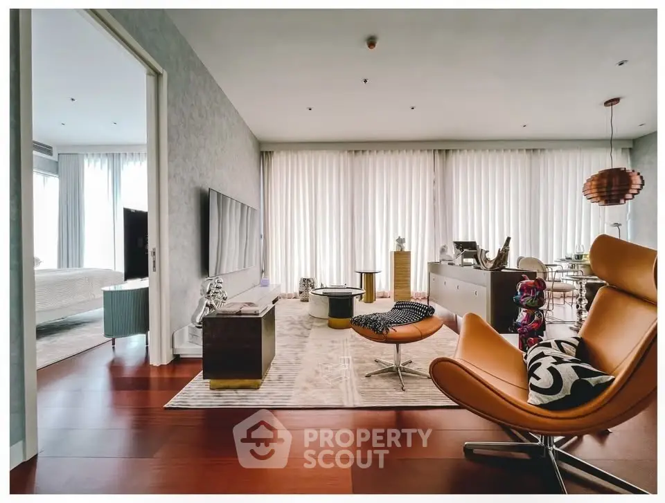 Luxurious modern living room with stylish furniture and open layout