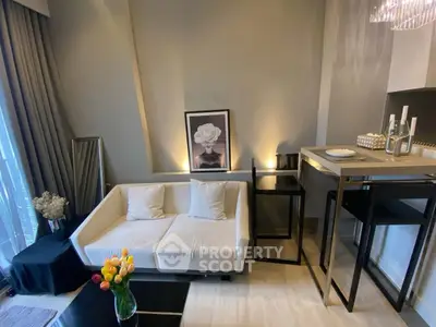 Modern living room with stylish decor and cozy seating area