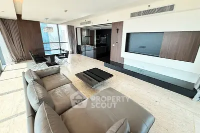 Luxurious modern living room with sleek furniture and city view
