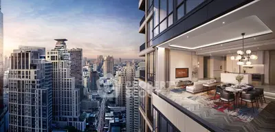 Luxurious high-rise apartment with stunning city view and spacious open layout.