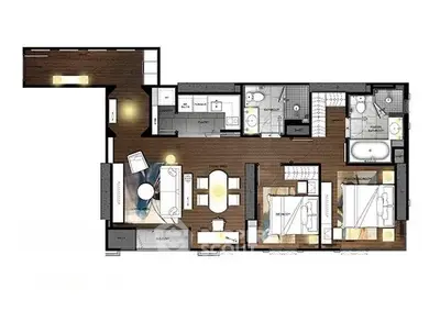 Modern apartment floor plan with spacious layout and elegant design