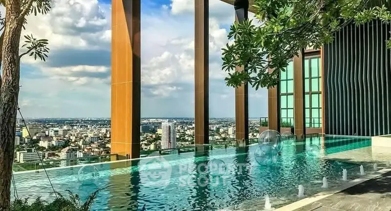 Luxurious rooftop infinity pool with stunning city skyline view