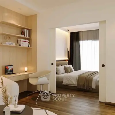 Modern bedroom with study area and elegant decor