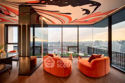 Luxurious living room with stunning city view and modern decor