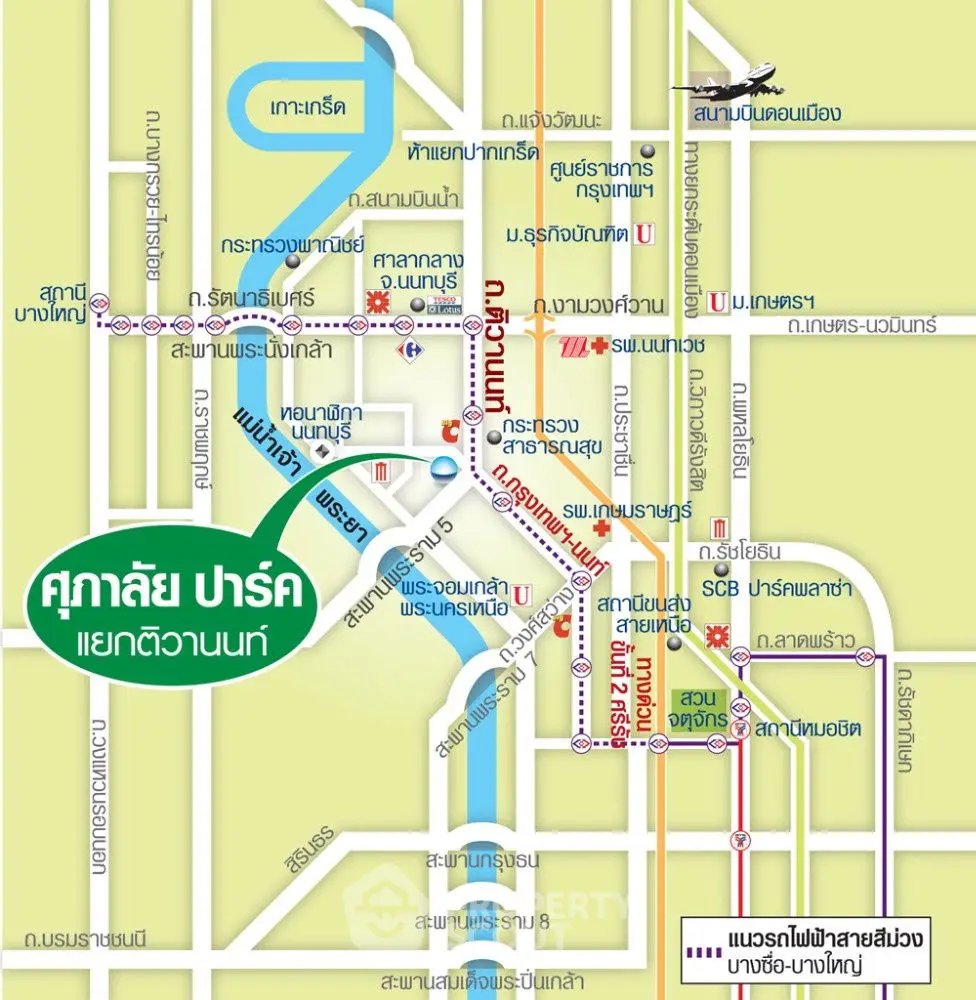 Map of Sukhumvit area highlighting transportation routes and key locations.