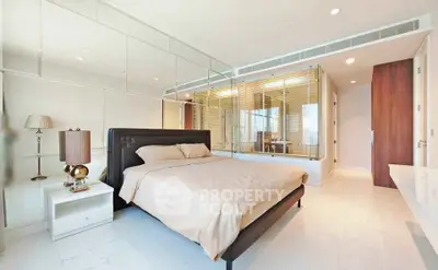 Luxurious modern bedroom with mirrored walls and elegant decor