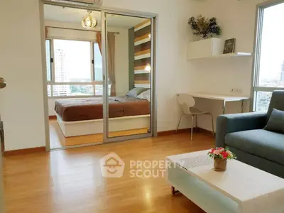 Modern apartment with cozy living room and stylish bedroom view