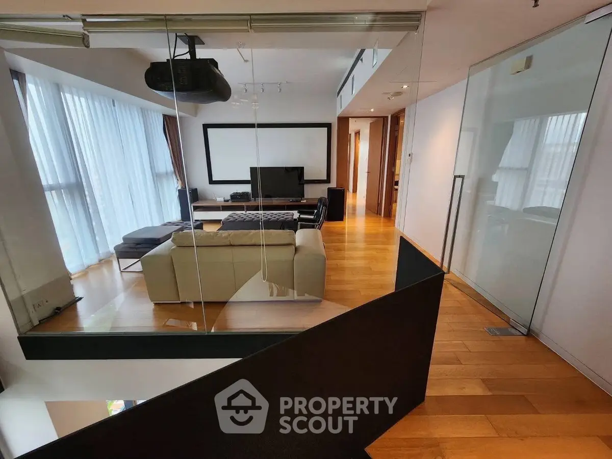 Spacious modern living room with sleek design and natural light