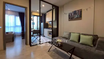 Modern living room with sleek design and cozy ambiance